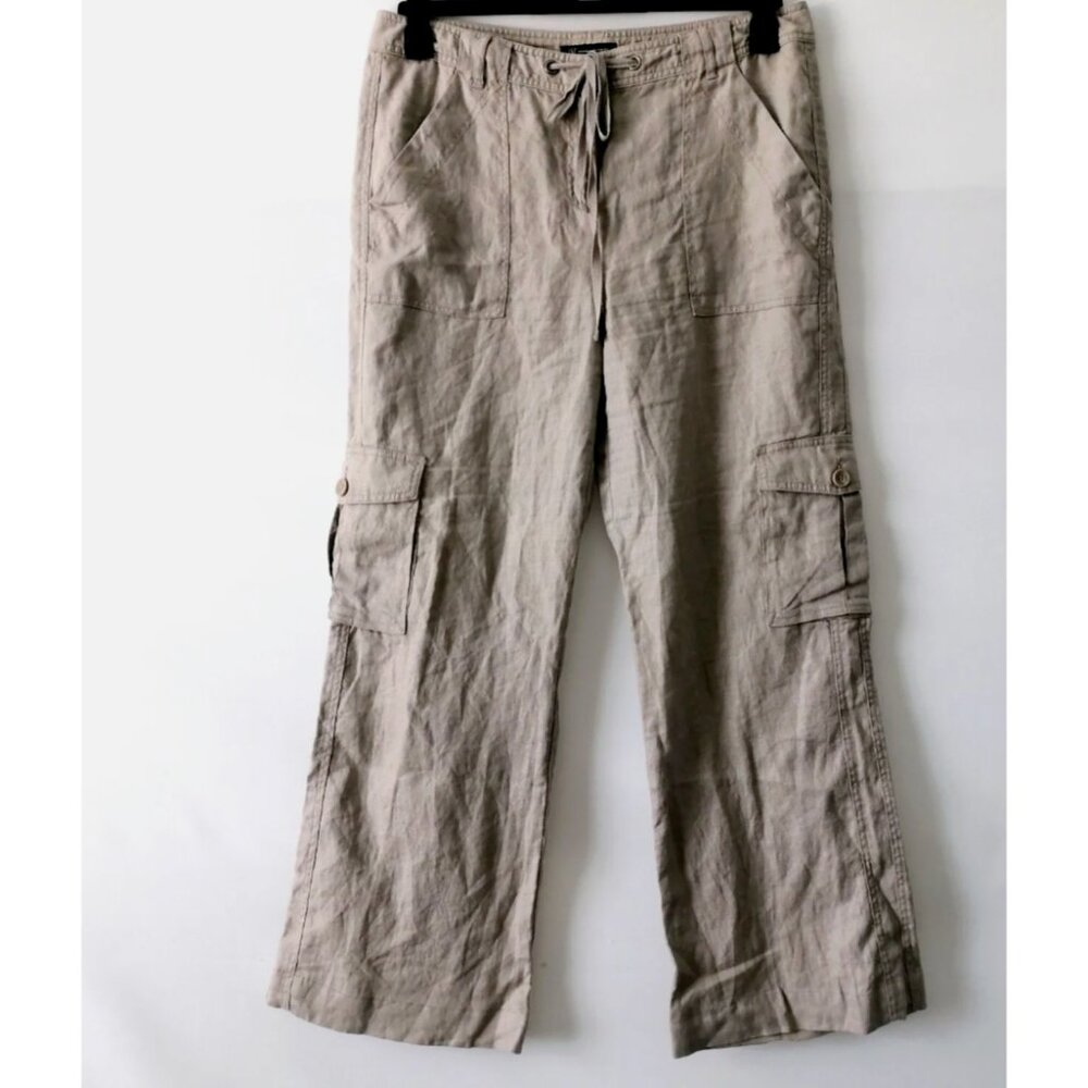 INC International Concept 100% Linen Grey Straight Leg Cargo Pants 12